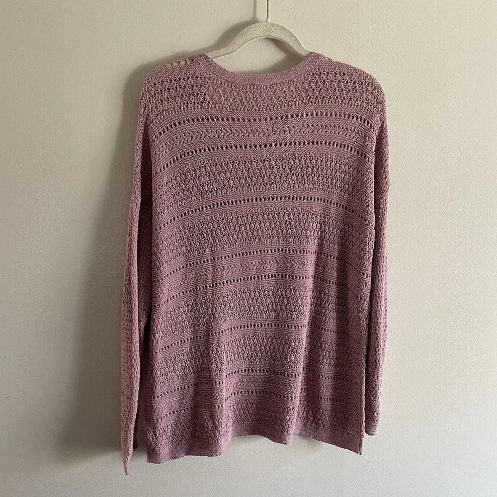 J.Jill Womn M Mauve Cotton Blend Open Knit Textured Stripe Pullover Sweater NWOT